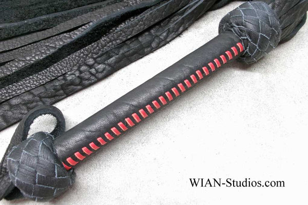 Black Buffalo Flogger, Red Kangaroo Laced Handle