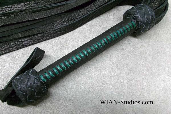 Black Buffalo Flogger, Green Kangaroo Laced Handle