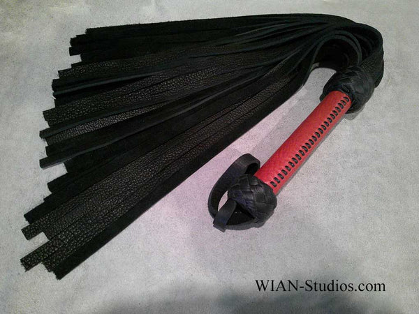 Black Buffalo Flogger, Red Laced Handle, Wider Handle