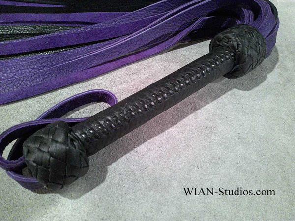 Purple and Black Bullhide Flogger, Black Handle