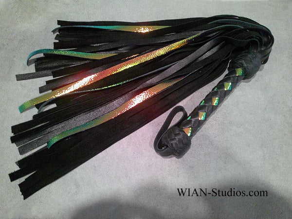 Black and Color Changing Iridescent Cowhide Flogger