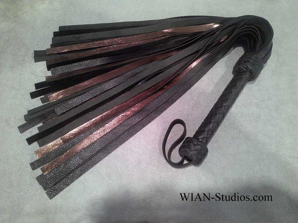 Black and Metallic Dark Gold Cowhide Flogger