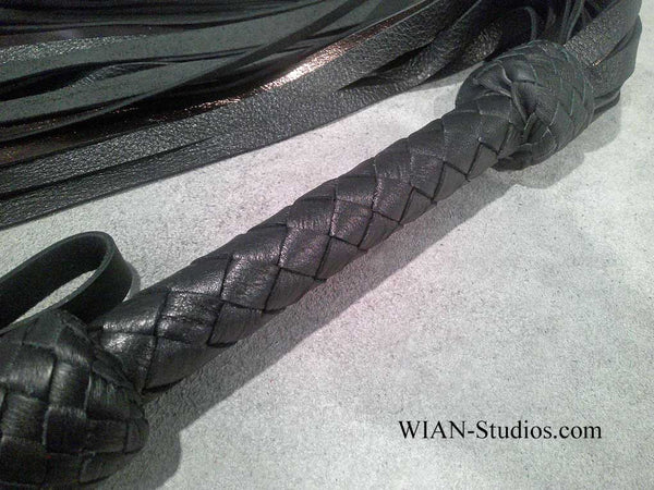 Black and Metallic Dark Gold Cowhide Flogger