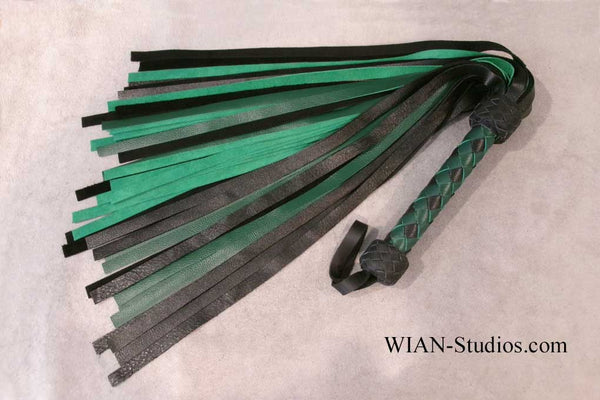 Black and Green Cowhide Flogger