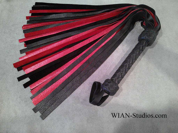 Black and Metallic Red Cowhide Flogger