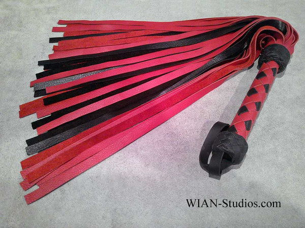 Red and Black Cowhide Flogger