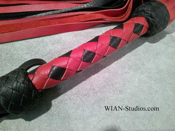 Red and Black Cowhide Flogger