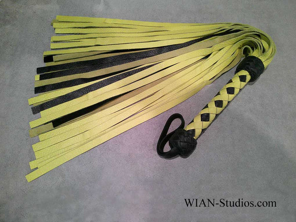 Yellow and Black Cowhide Flogger