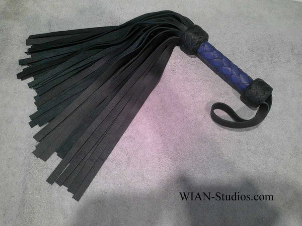 Black Cowhide Flogger, Small, Blue Handle