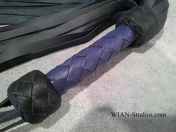 Black Cowhide Flogger, Small, Blue Handle