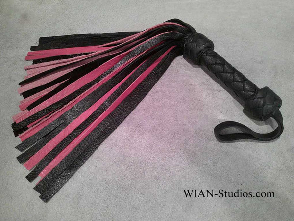 Black and Rose Pink Cowhide Flogger, Small