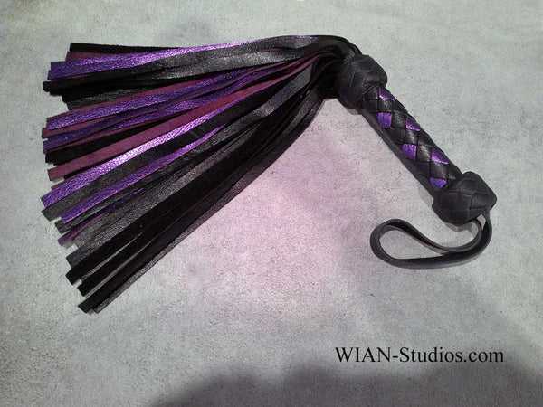 Black and Purple Metallic Cowhide Flogger, Small