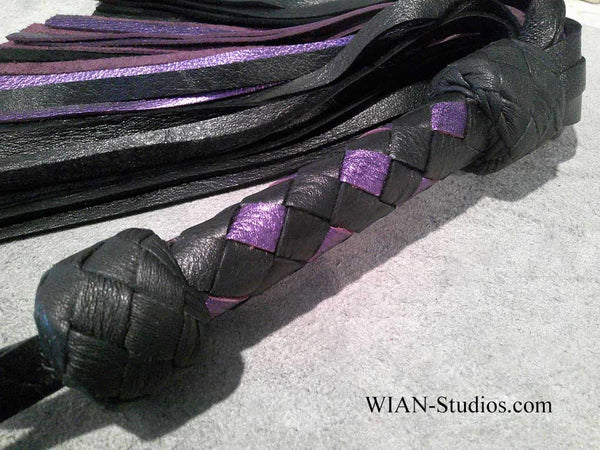 Black and Purple Metallic Cowhide Flogger, Small