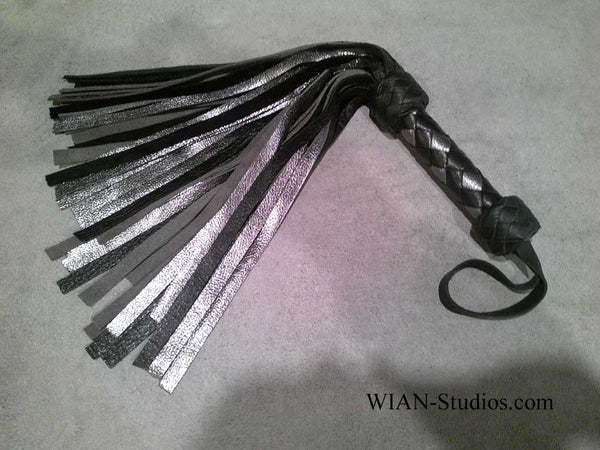 Black and Metallic Silver Cowhide Flogger, Small