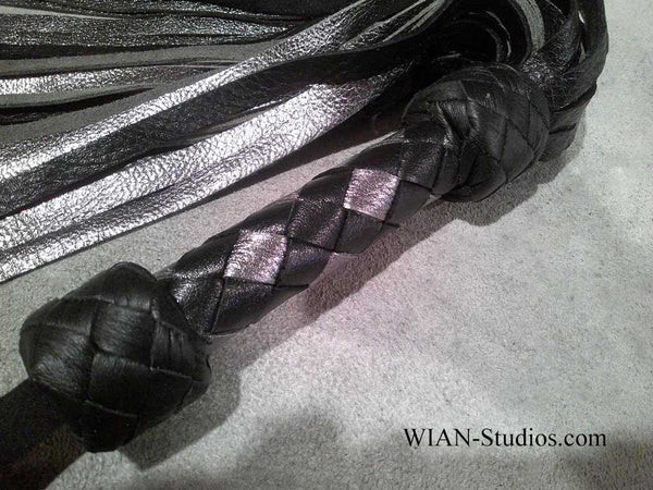 Black and Metallic Silver Cowhide Flogger, Small