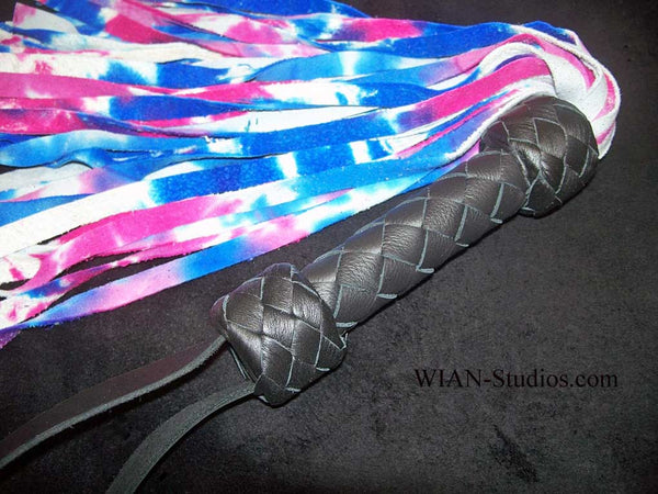 Blue, Pink and White Tie-Dye Deer Hide Flogger, Small